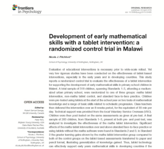Development of early mathematical skills with a tablet intervention: a randomized control trial in Malawi