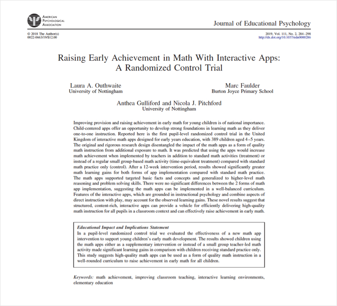 Raising Early Achievement in Math with Interactive Apps: A Randomized Control Trial